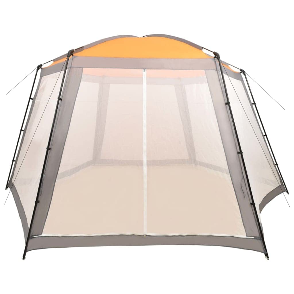 Tenda per piscina rotonda fino a 400 cm di diametro, gazebo con pareti laterali in rete, copertura in poliestere, grigio, 590 x 520 x 250 cm