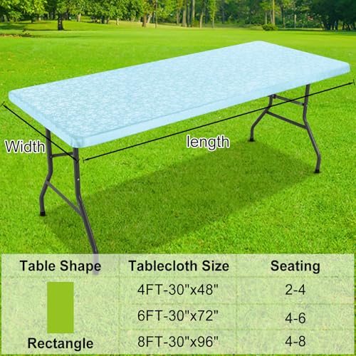 Image of Smiry Heavy Duty Vinyl Fitted Tablecloths for 8 Foot Rectangle Tables | Elastic Waterproof Fitted Tablecloths, Wipeable Washable Table Cover for Kitchen, Dining, Camping (Ice Blue, 30 inch x 96 inch)