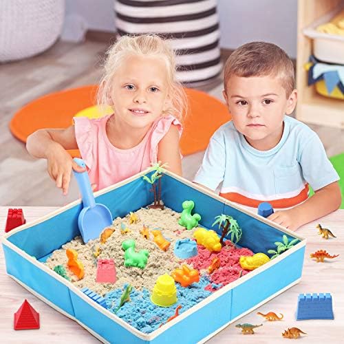 Play Sand: Theefun 46Pcs Sand Toys Set with 3lbs Colored Sand-Beach Sand,Foldable Cloth Sandbox, Castle Tools, Dinosaur Figures-Sand Art Kits for Toddlers Boys Girls Gifts 7 51iuYMDGQmL. AC