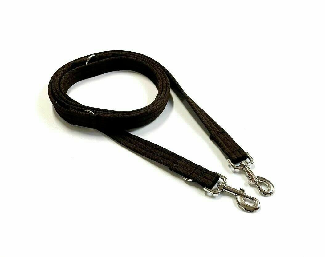 Double Ended Dog Training Lead Police Style Adjustable Leash 11ft (3.3 Metres) Multi-Functional In Air Webbing (Brown, 25mm Air Webbing) — image 1