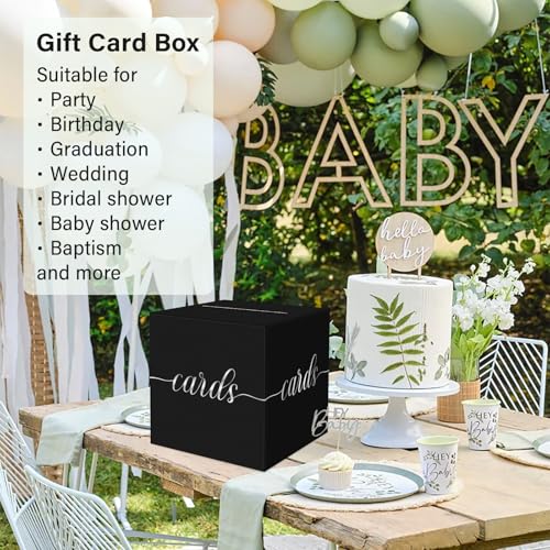Image of 1 Pack Black and Silver Foil Card Box for Party, 8.7 inch Black Gift Card Box Money Box for Birthday, Wedding, Baby Shower, Retirement, Anniversary, Bridal Shower, Raffle Ticket