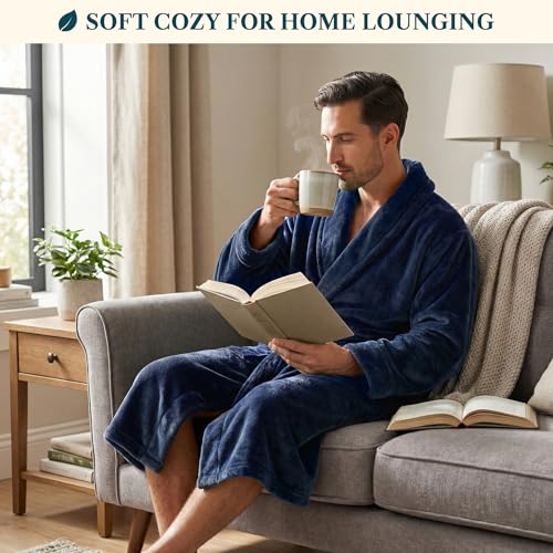 Image of PAVILIA Mens Soft Robe Bathrobe for Men, Lightweight Fleece Male Robe Long Bath Shower Spa