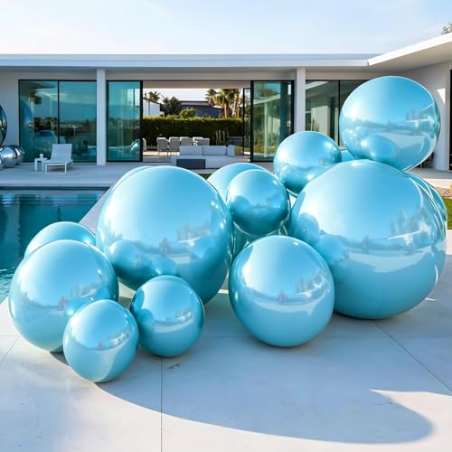 Image of 50 Inch Metallic Light Blue Round Foil Balloons 3pcs Large Mylar Balloons | Jumbo Giant Helium 4D Ball Balloons for Birthday Party, Graduation, Wedding, Christmas, New Year, Disco Prom Party Decoration