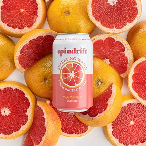 Spindrift Sparkling Water, Grapefruit Flavored, Made with Real Squeezed Fruit, (Only 15 Calories per Seltzer Water Can), 12 Fl Oz (Pack of 24)