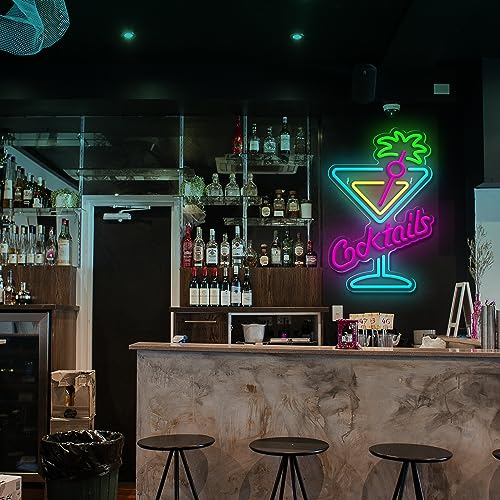 Image of Cocktails Neon Sign Cocktail Glass LED Neon Signs Art Wall Lights for Beer Bar Decor Dimmable USB Powered Martini LED Neon Light for Party, Cocktails Bar, Pub, Night Club, Man Cave Decoration