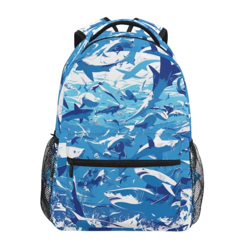 Sac à dos école requins bleus grand volume avec dos matelassé ergonomique