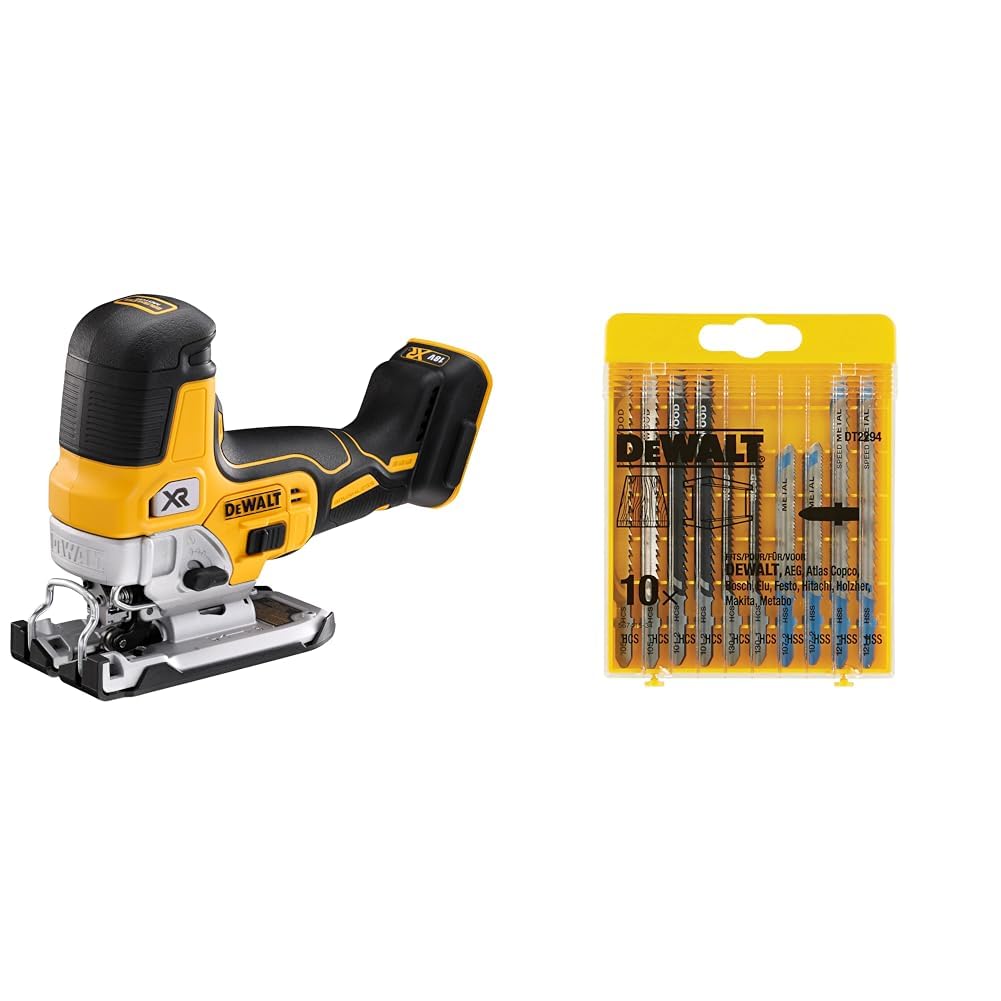 DEWALT Scie Sauteuse Sans Fil 18V - Sans Batterie ni Chargeur DCS335N-XJ & DT2294-QZ Lame de Scie Set 10pcs, Argent