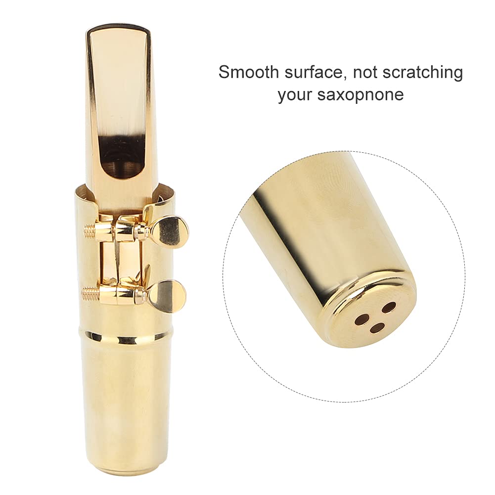 Tissting Bec de Saxophone Baryton Métal, Accessoire Musical avec Bouchon et Coussinets, Laiton Durable pour Musiciens de Saxophone (5C)