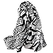 GERINLY Animal Print Shawl Wraps Zebra & Leopard Pattern Silky Scarf for Women Fashion Print Accessory (Black)