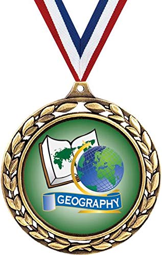 Geography Medals - 2 1/2" Laurel Wreath Kids Education Medal - Great Academic Awards for Kids 10 Pack