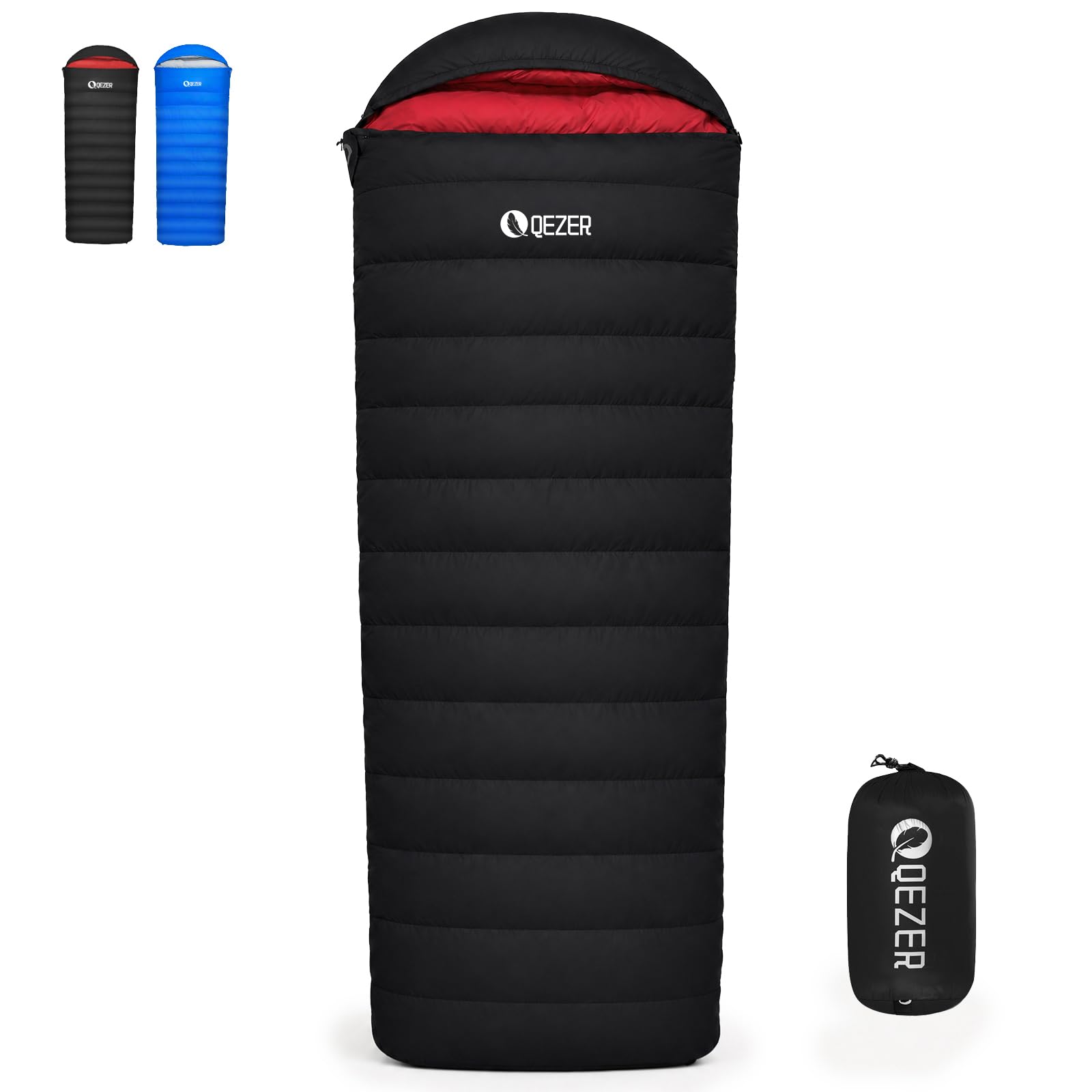 QEZER Down Sleeping Bag for Adults, 600 Fill Power Ultralight Backpacking | 600 Fill Power Down,Compact Carry,Ultralight Trail Use,Camping Hiking Backpacking,Cold and Warm Weather Use