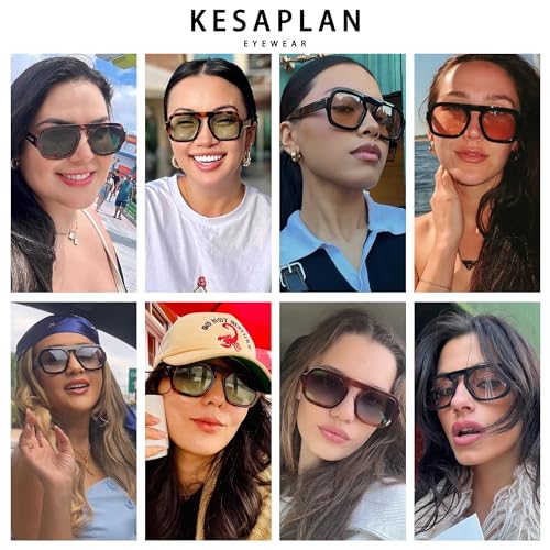 KesaPlan Trendy Square Aviator Sunglasses for Women, Vintage Flat Top Designer Shades Stylish Frame Sun Glasses2