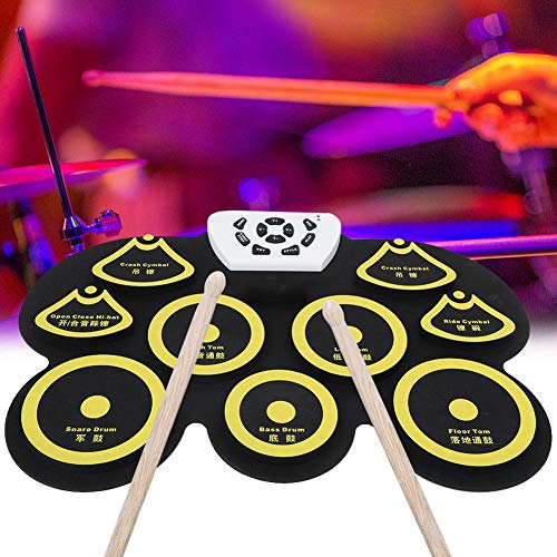 Electronic Drum Roll Up, tragbares Roll Up Drum Kit Silikon USB Desktop Interessantes Set mit 1 USB-Kabel 2 Drumsticks 2 Pedalen(Gelb) - Image 6