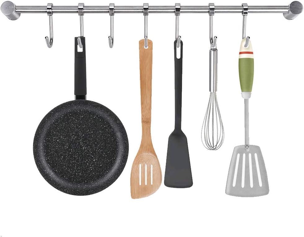 Générique Barre de Cuisine Murale 40cm Porte-Ustensile à 7 Crochets Ajustables Barre de Crédence en Acier Inoxydable Chargé Max de 30kg pour Salle de...
