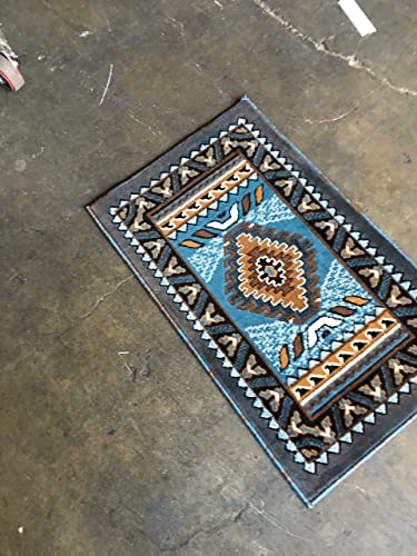 Southwest Native American Doorway Mat Area Rug Blue & Brown Design D143 (2 Feet X 3 Feet 4 Inches) #TOP6