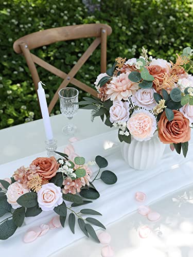 Huadodo Artificial Flowers Nude Roses Silk Fake Flower Leaf Combo Set For Diy Wedding Bouquets Centerpieces Party Baby Shower Home Decorations #TOP4