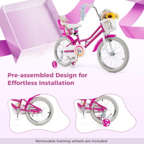 Image of BABY JOY Girls Bike with Streamers & Doll-Seat, Kids Bike for 3-8 Years Old