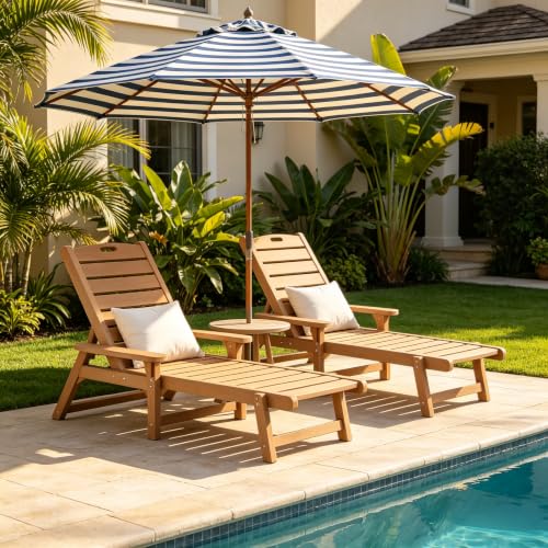 Image of Psilvam Chaise Lounges, Lounge Chairs with Adjustable Backrest, Supports Up to 350 lbs, All Weather Recliner Poly Lumber Lounges Bed for Poolside, Patio, Porch (Light Brown)