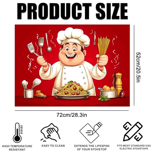Image of Nuxovilar Stove Top Cover for Electric Stove 20.4 x 28.3 Inch, Gourmet Chef with Red Background Glass Stoves Covers for Gas Stoves Top Cooktop Protector Heat Resistant Range Ceramic