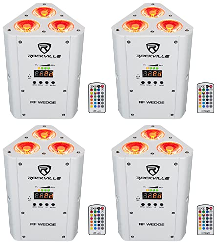 4 Rockville RF Wedge White RGBWA+UV Battery Wireless DMX DJ Up Lights+RF Remotes