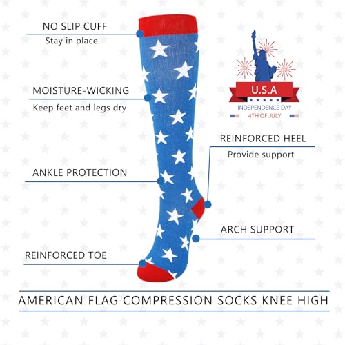 Image of Junely Compression Socks for Women Knee High Festival for Running Athletic Nurses Pregnant Women Work Support Travel Flight