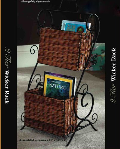 Miles Kimball WROUGHT IRON 2-TIER WICKER STORAGE RACK, Multi,