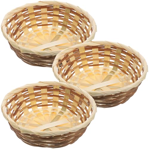 Luxshiny Small Round Friut Baskets 6.7in - 3Pcs Bamboo Woven Bread Basket, Handmade Food Serving Baskets for Home Kitchen, Picnic, Restaurant, Farmhouse