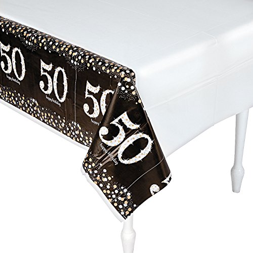 Fun Express Sparkling Celebration 50th Birthday Tablecloth - Disposable Party Supplies 54