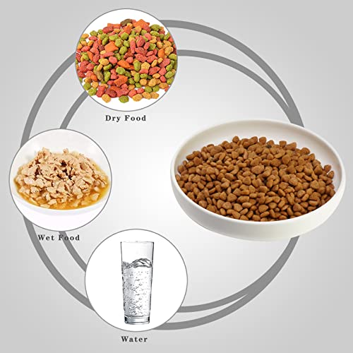 Ceramic Cat Bowls,Shallow Cat Dishes For Food And Water, 6.1 Inch Matte Finish Wide Cat Food Bowl,Whisker Fatigue Free Pet Puppy Kitten Bowl Set Of 3,Dishwasher Safe White #TOP3