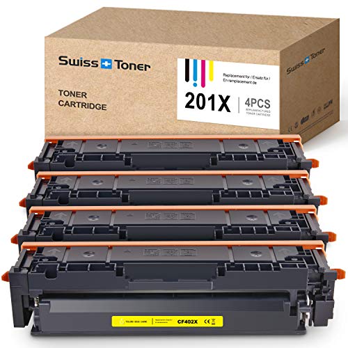 SWISS TONER 1 Satz CF400X Tonerkartuschen Kompatibel für HP 201X CF400-403X für HP Color Laserjet Pro M277DW M277N M252DW M252N M274N M250 M252 M252DN M270 MFP M274N M274DN,Schwarz/Cyan/Magenta/Gelb Cover
