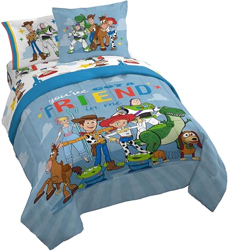 Image of Jay Franco Kids Comforter Set Includes Sheets and Pillow Cover - Soft and Cozy Bed Set for Stylish Room Decor, Blue - Toy Story, 7 Piece Queen