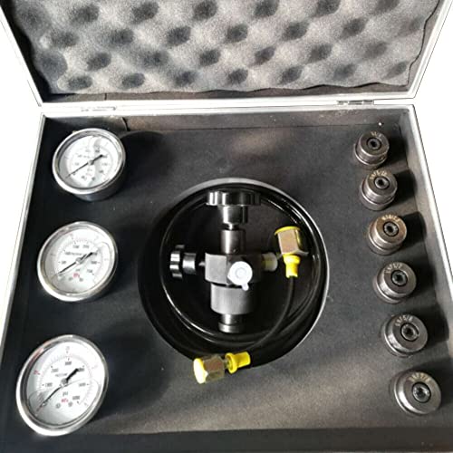 Hydraulic Nitrogen Accumulator Charging Kit, Pressure Test System, w/ 3 Gauges(1500PSI /36000PSI/ 6000PSI), 6.6Ft Gas Hose & 7 Adapters