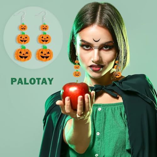 Halloween Pumpkin Earrings Acrylic Sparkling Pumpkin Dangle Earrings Set for Women Halloween Costume Accessories Gifts3