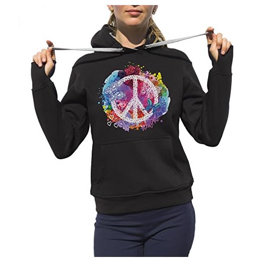 Flower Power t-shirt frihetskläder fred hippie t-shirt tematisk outfit klänningskod 60-talskläder 70-tals kläder dam hoodie svart