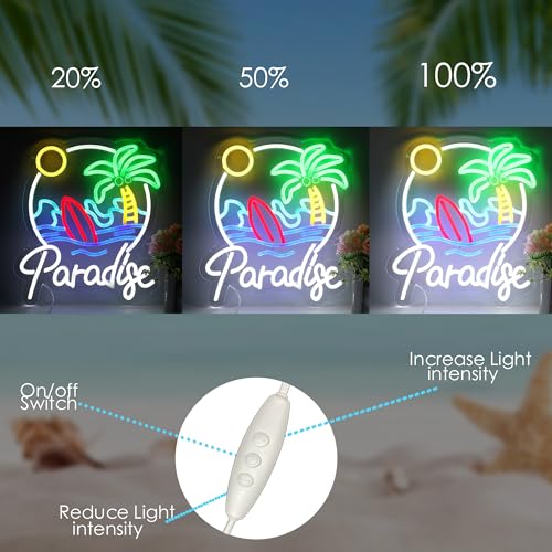 Image of Palm Tree Paradise Neon Sign - Tropical Neon Lights Wall Decor for Bedroom, Living Room, Bar, Party, or Home Office - Relaxing Summer Vibes LED Light