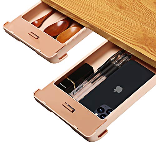 Desk Pencil Drawer Organizer with Buckle, Large Capacity Pop-Up Student Storage Hidden Desktop Drawer Tray, Great for Office School Home Desk (2-Pack) (Pink)