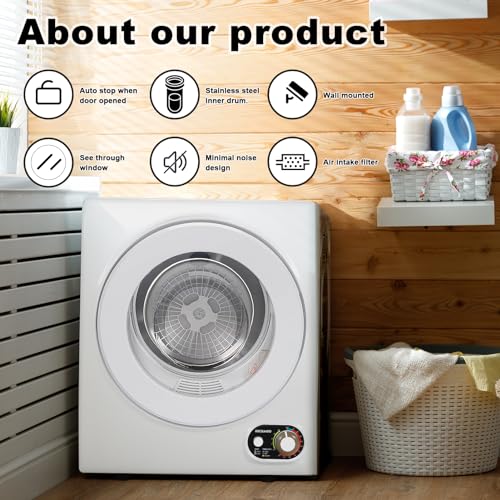 Image of Elevon Compact Laundry Dryer, 2.5 cu ft Front Load Stainless Steel Clothes Dryers with Exhaust Pipe, 1400W, Control Panel Four-Function Portable Dryer For Apartments, Home, Dorm, White /Black