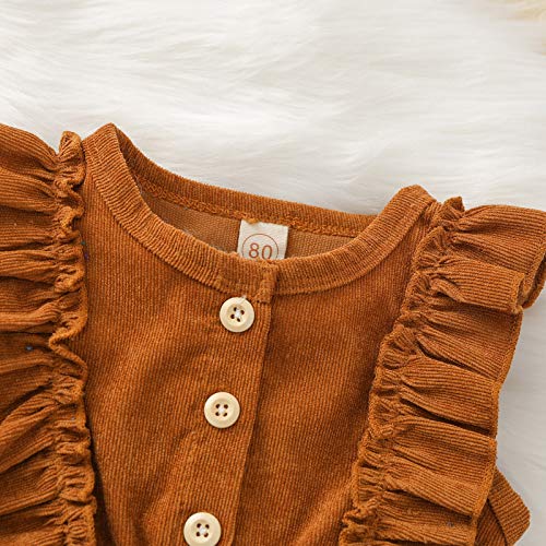 Infant Kids Toddler Baby Girls Dress Clothes Sleeveless Corduroy Ruffle Button Princess Party Dresses Summer Outfits (Brown, 12-18 Months) #TOP3