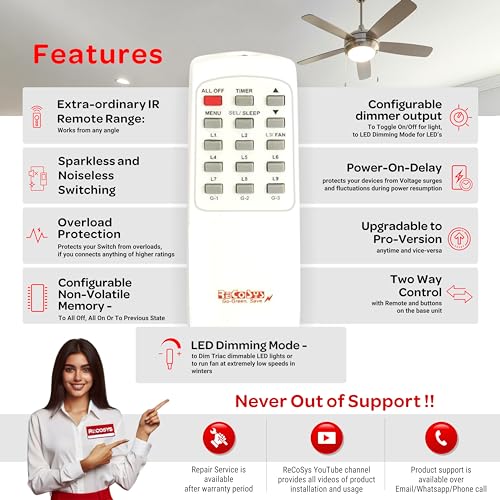 Image of RE CO SYS Remote Control Switch with Learning makes Compatible with all Wi-Fi IR Blaster to use with Alexa (Basic, 1 Fan Regulator|Modular Type|White|)