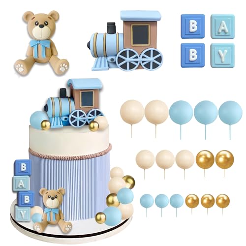 Havagdtm HAVA-LS-24-JJ-ZXG001 22 Pcs Bear Cake Toppers Train Cake Toppers Bear Balls Cake Decorations With Train Baby Letters cover