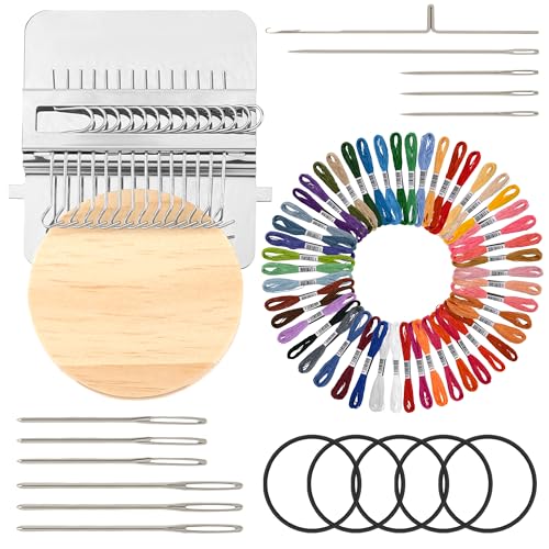 Knit Patch Kit PatchMaker 2.0 Mini Portable Patch Set with 50-Color threads Darning Loom Kit for Repair Jeans/Socks Weaving Loom for Visible Mending DIY Artful Patterns(14 Hooks)