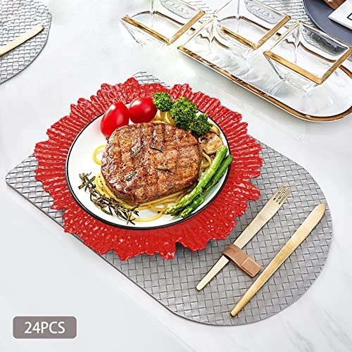 Set de 24 platos rojos redondos de 12.6 in, diseño coral miniatura 7