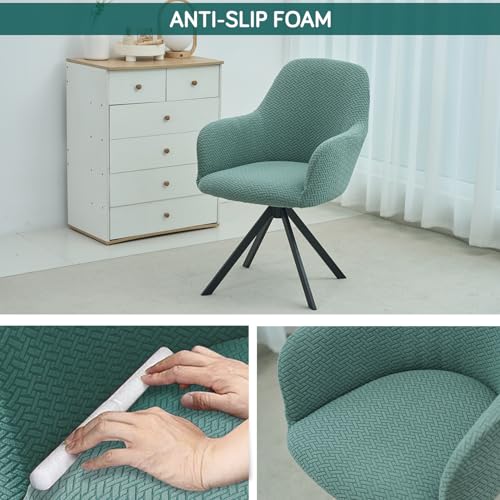 Image of HOKIPO Premium Jacquard Fully Covered Cover for Swivel Dining Chair with Arms, Pack of 2, Green (AR-5356-GR*2)