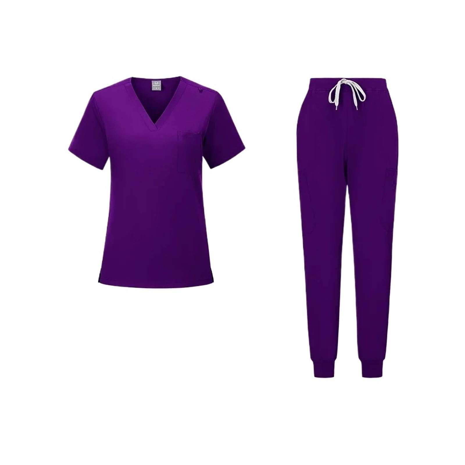 Divisa Infermiere Uniformi da Donna, Top e Pantaloni Elasticizzati con Scollo a V, Set da Scrub, Abbigliamento for Donne Dottore Donna Uniformi Sanitarie Slim-Fit Divisa Sanitaria(Purple,XL)