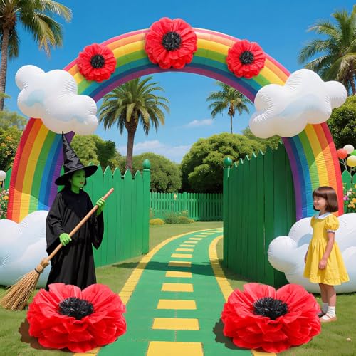 Image of Chunful 5 Pcs 30'' 24'' Giant Poppy Red Tissue Paper Flowers Wizard Party Decoration Large Hanging Tissue Paper Poppies Pom Poms Decor for Halloween Witch Veterans Day Carnival Memorial Day Birthday