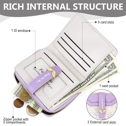 Cute Purple Flower Wallet for Women Small Kawaii Coin Purse with ID Window Compact Lightweight and Stylish Design Cash Wallet for Ladies3