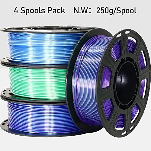 Image of MIKA3D Dual Color Silk PLA 1.75mm 3D Printer Filament Bundle, 4 Spools Pack 2 Color in 1 PLA, Silk Blue Purple, Silk White Green, Silk White Blue, Silk Green Purple, 3D Printing PLA 250g X 4 Spools