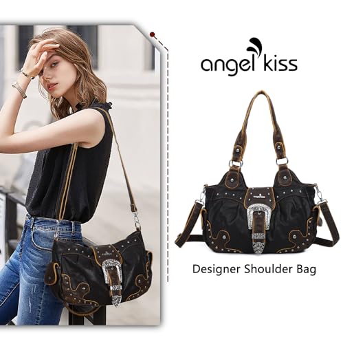 Image of Angel Kiss Hobo Bags for Women Vegan Leather Purses and Handbags Ladies Chic Shoulder Bags Crossbody Purses with Metal Studs