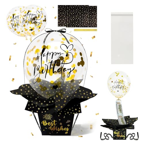 Bangbobi 44 peças caixa surpresa bricolage com balões, embalagem com tema de aniversário, cordões para balões, presentes de dinheiro para aniversário, ideal para a sua família, seus filhos, seus