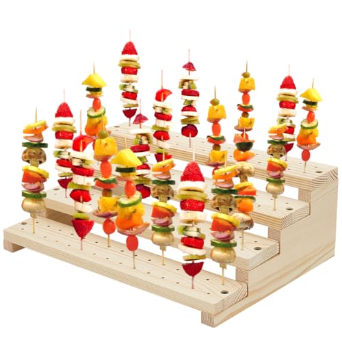 PH PandaHall 120 Trou Presentoir Aperitif Buffet Support Buffet Support à Brochettes 4 Niveaux Présentoir en bois pour La fête Lollipop Brochettes, buffet, brochettes apéro, Desserts Fruits